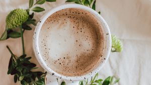 Preview wallpaper coffee, drink, cup, branches, leaves