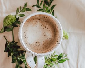 Preview wallpaper coffee, drink, cup, branches, leaves
