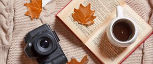 Preview wallpaper coffee, drink, cup, book, autumn, aesthetics