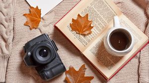 Preview wallpaper coffee, drink, cup, book, autumn, aesthetics