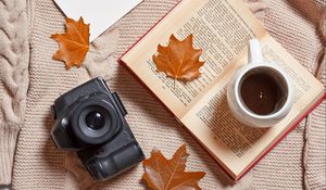 Preview wallpaper coffee, drink, cup, book, autumn, aesthetics