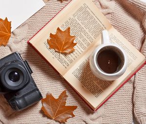 Preview wallpaper coffee, drink, cup, book, autumn, aesthetics