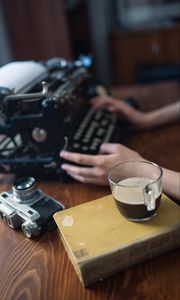 Preview wallpaper coffee, drink, cup, book, hands, aesthetics