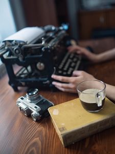 Preview wallpaper coffee, drink, cup, book, hands, aesthetics