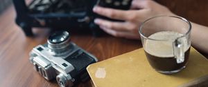 Preview wallpaper coffee, drink, cup, book, hands, aesthetics