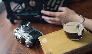 Preview wallpaper coffee, drink, cup, book, hands, aesthetics