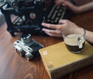 Preview wallpaper coffee, drink, cup, book, hands, aesthetics