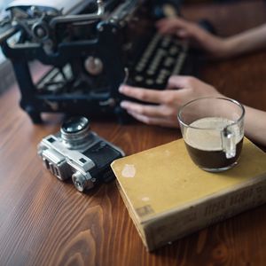 Preview wallpaper coffee, drink, cup, book, hands, aesthetics