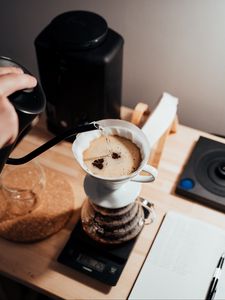 Preview wallpaper coffee, drink, foam, kettle, pitcher