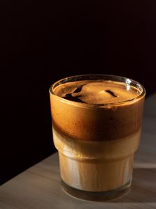 Preview wallpaper coffee, drink, glass, surface, wooden