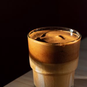 Preview wallpaper coffee, drink, glass, surface, wooden