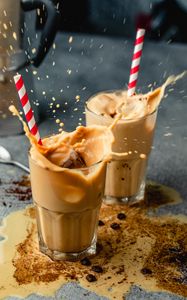 Preview wallpaper coffee, drink, glasses, splashes, coffee beans