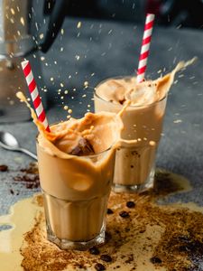 Preview wallpaper coffee, drink, glasses, splashes, coffee beans