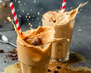 Preview wallpaper coffee, drink, glasses, splashes, coffee beans