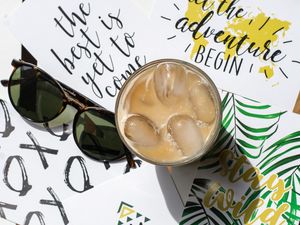 Preview wallpaper coffee, drink, ice, glass, sunglasses, summer