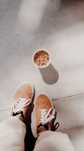 Preview wallpaper coffee, drink, legs, sneakers, ice