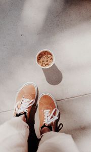 Preview wallpaper coffee, drink, legs, sneakers, ice