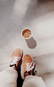 Preview wallpaper coffee, drink, legs, sneakers, ice