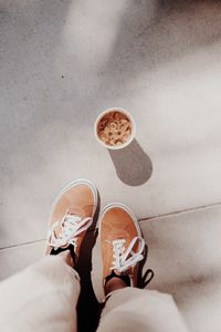 Preview wallpaper coffee, drink, legs, sneakers, ice