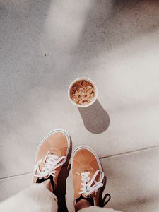 Preview wallpaper coffee, drink, legs, sneakers, ice