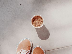 Preview wallpaper coffee, drink, legs, sneakers, ice