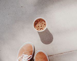Preview wallpaper coffee, drink, legs, sneakers, ice
