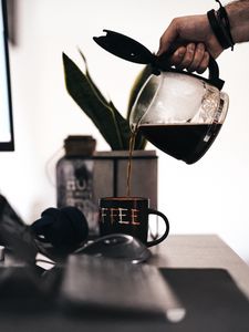 Preview wallpaper coffee, drink, mug, kettle, hand