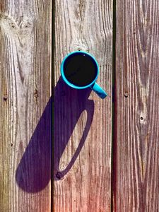 Preview wallpaper coffee, drink, mug, boards, wood, shadow