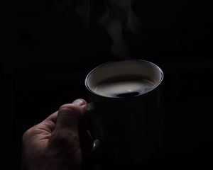 Preview wallpaper coffee, drink, steam, mug, hot, dark