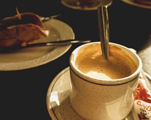 Preview wallpaper coffee, foam, drink, cup, spoon