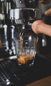 Preview wallpaper coffee, glass, coffee machine, metallic, drink