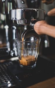 Preview wallpaper coffee, glass, coffee machine, metallic, drink