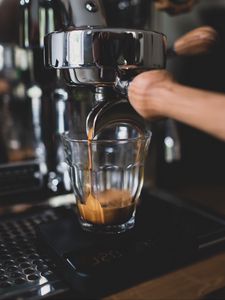 Preview wallpaper coffee, glass, coffee machine, metallic, drink