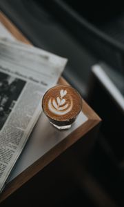 Preview wallpaper coffee, glass, drink, table, newspaper