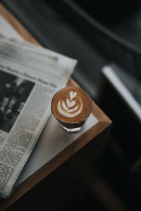 Preview wallpaper coffee, glass, drink, table, newspaper