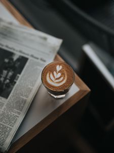 Preview wallpaper coffee, glass, drink, table, newspaper