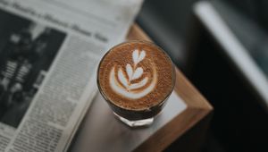 Preview wallpaper coffee, glass, drink, table, newspaper