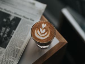 Preview wallpaper coffee, glass, drink, table, newspaper