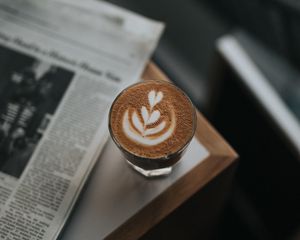 Preview wallpaper coffee, glass, drink, table, newspaper