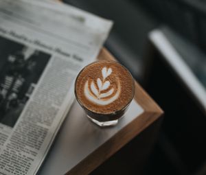 Preview wallpaper coffee, glass, drink, table, newspaper