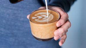 Preview wallpaper coffee, glass, drink, milk, hands, barista