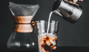 Preview wallpaper coffee, glass, hand, milk, ice, drink