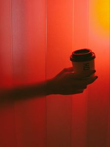 Preview wallpaper coffee, glass, hand, dark