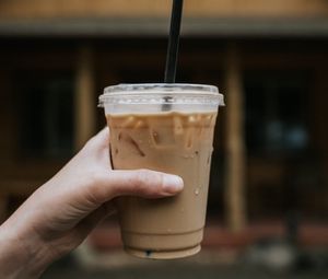 Preview wallpaper coffee, glass, hand, drink