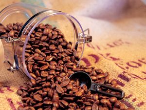 Preview wallpaper coffee, grains, bank