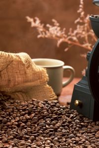 Preview wallpaper coffee, grains, coffee grinder, cup, bag