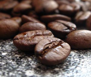 Preview wallpaper coffee, grains, macro, brown, blur