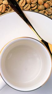 Preview wallpaper coffee, grains, saucer, mug, spoon