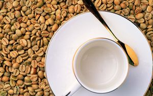 Preview wallpaper coffee, grains, saucer, mug, spoon