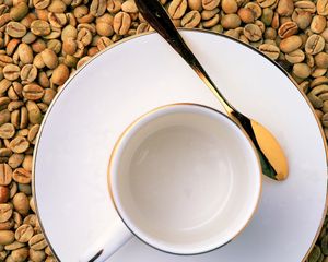 Preview wallpaper coffee, grains, saucer, mug, spoon